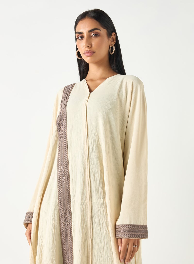 Abaya with Embroidered Trim - HM