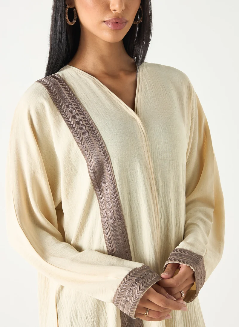 Hadiyath Al Madinah Abaya with Embroidered Trim - HM