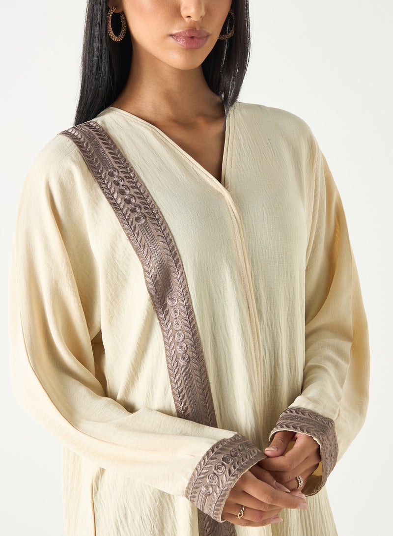 Abaya with Embroidered Trim - HM
