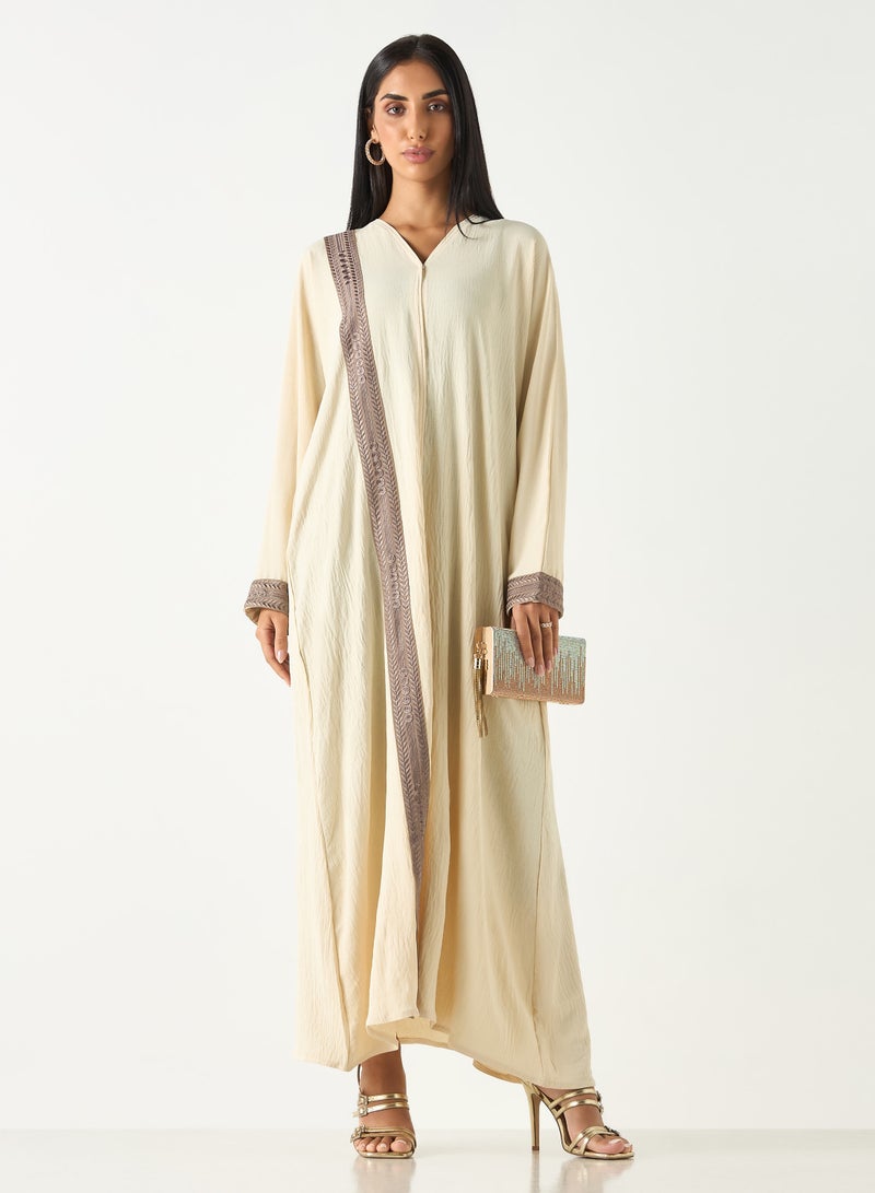 Abaya with Embroidered Trim - HM