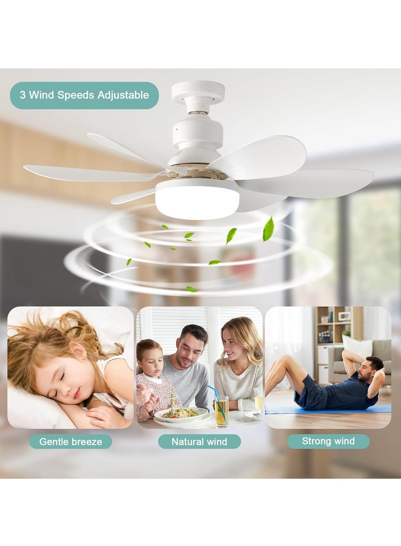 يوڠام مروحة سقف بمقبس E27 مع مصباح LED يتم التحكم فيه عن بعد، مروحة صغيرة لغرف النوم بطول 52 سم، بثلاث سرعات وثلاثة ألوان، باللون الأبيض، سهلة التركيب، قابلة لتعديل الإضاءة، مروحة سقف صغيرة لغرف النوم والمطابخ مع مؤقت - Image 2