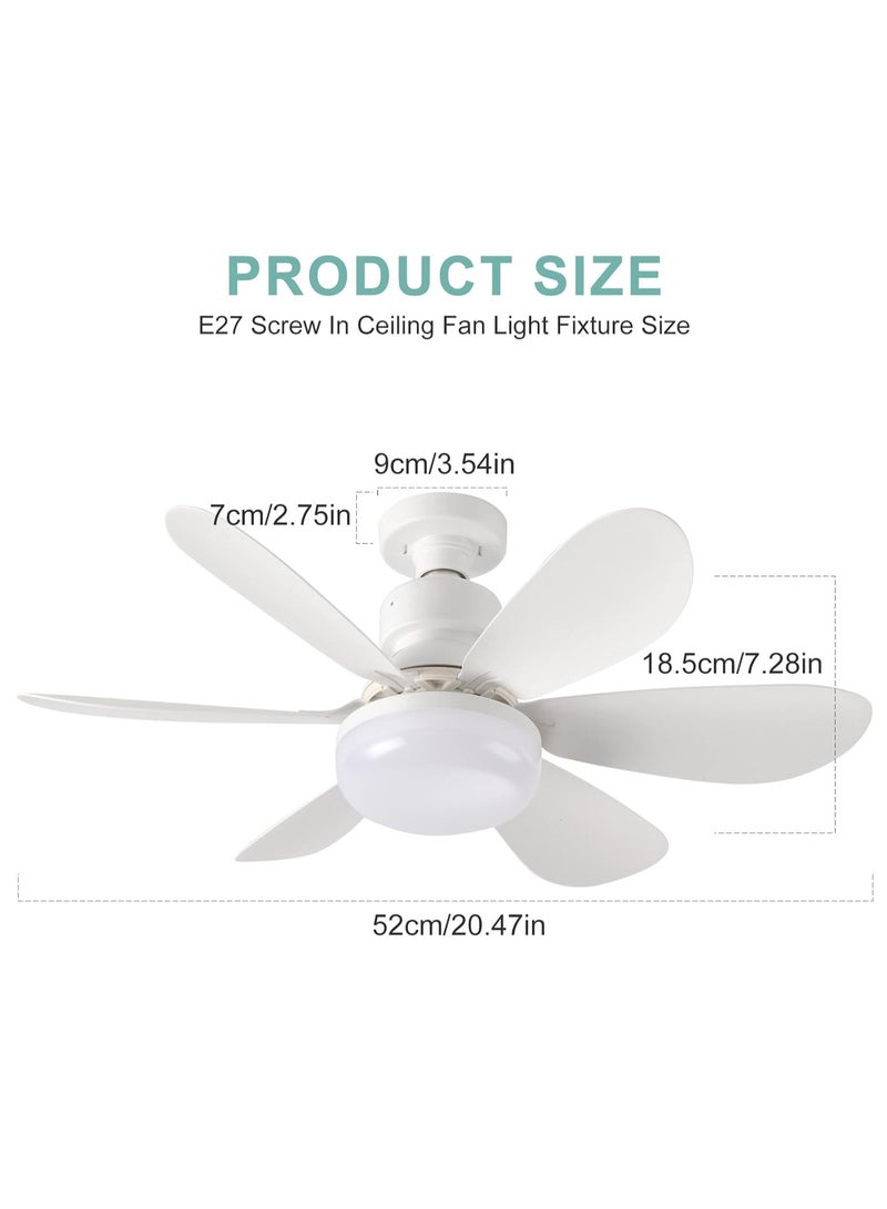 يوڠام مروحة سقف بمقبس E27 مع مصباح LED يتم التحكم فيه عن بعد، مروحة صغيرة لغرف النوم بطول 52 سم، بثلاث سرعات وثلاثة ألوان، باللون الأبيض، سهلة التركيب، قابلة لتعديل الإضاءة، مروحة سقف صغيرة لغرف النوم والمطابخ مع مؤقت - Image 5
