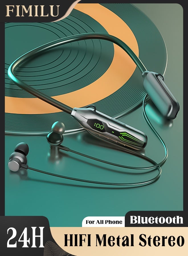 FIMILU Neckband Bluetooth Headset Wireless Headphones 400mAh Fast Charging Large Battery Ear Buds Magnetic Earbuds with Mic Noise Cancelling Earphones Surround Sound Earpods Gaming Gym Travel Earphone for Huawei Samsung Honor Xiaomi Android Apple Headphone - Image 1