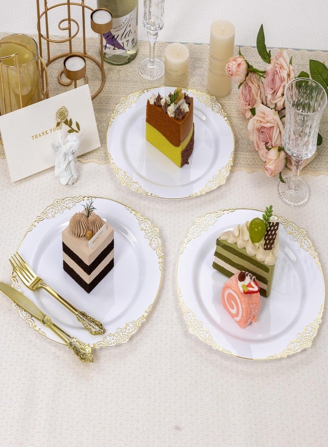 Goodluck 100PCS White and Gold Plastic Plates - 10.25” Heavy Duty Disposable Dinner Plates & Party Plates for Weddings, Parties, Events - Elegant, Sturdy - Image 4