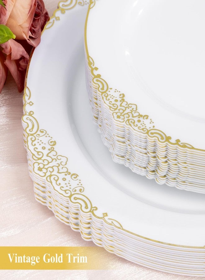 Goodluck 100PCS White and Gold Plastic Plates - 10.25” Heavy Duty Disposable Dinner Plates & Party Plates for Weddings, Parties, Events - Elegant, Sturdy - Image 3