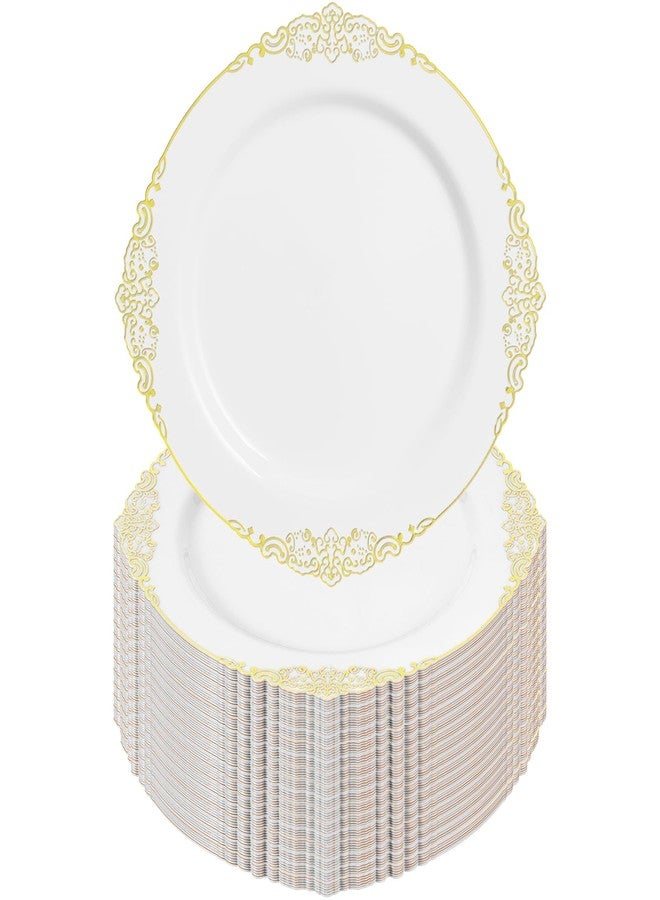 Goodluck 100PCS White and Gold Plastic Plates - 10.25” Heavy Duty Disposable Dinner Plates & Party Plates for Weddings, Parties, Events - Elegant, Sturdy - Image 1