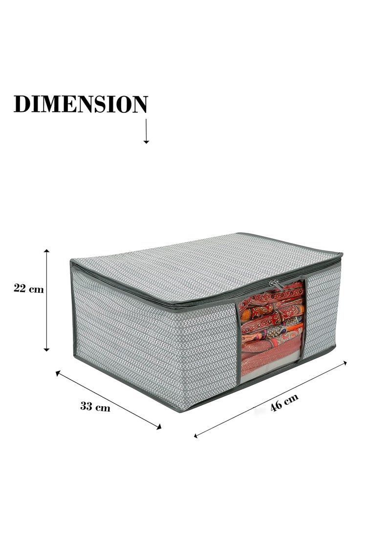 AARON INC AARON INC Clothes Storage Organizers Saree Cover Wardrobe Transpsarent Window With Zipper Non Woven Saree Storage Box Cloth Packing Bag Lehenga Cover Dress Color Grey Pack of 5  - Image 4