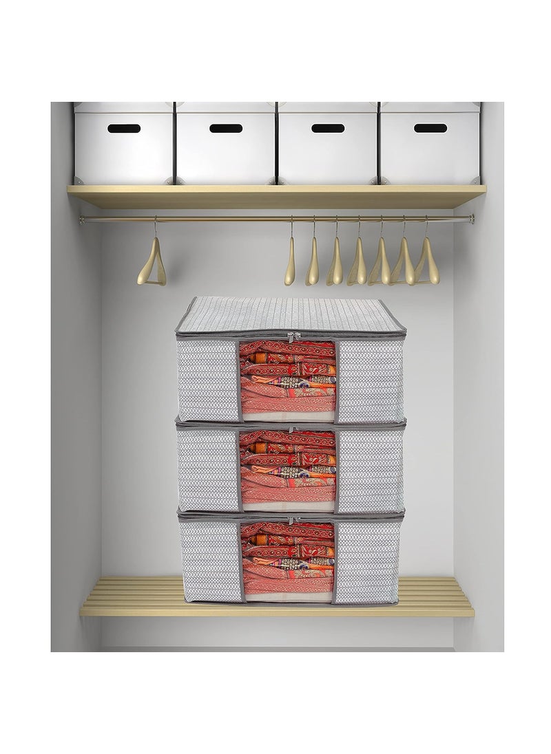 AARON INC AARON INC Clothes Storage Organizers Saree Cover Wardrobe Transpsarent Window With Zipper Non Woven Saree Storage Box Cloth Packing Bag Lehenga Cover Dress Color Grey Pack of 5  - Image 3