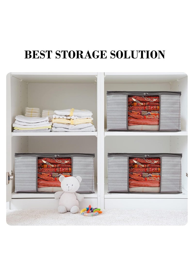 AARON INC AARON INC Clothes Storage Organizers Saree Cover Wardrobe Transpsarent Window With Zipper Non Woven Saree Storage Box Cloth Packing Bag Lehenga Cover Dress Color Grey Pack of 5  - Image 5