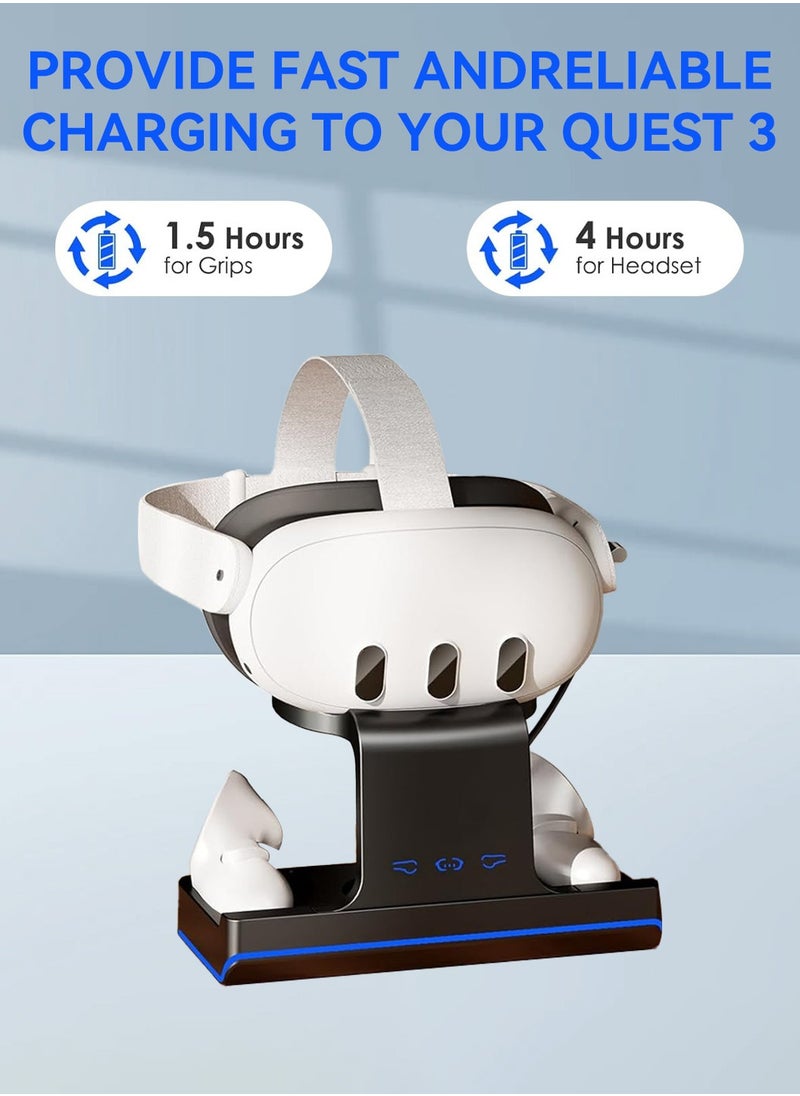 LEOKOR - 2 in 1 Charging Station Charging Dock,for Oculus/Meta Quest 3 with RGB Light,with VR Headset and Controllers,Charging Stand Accessories with Rechargeable Batteries - Image 1