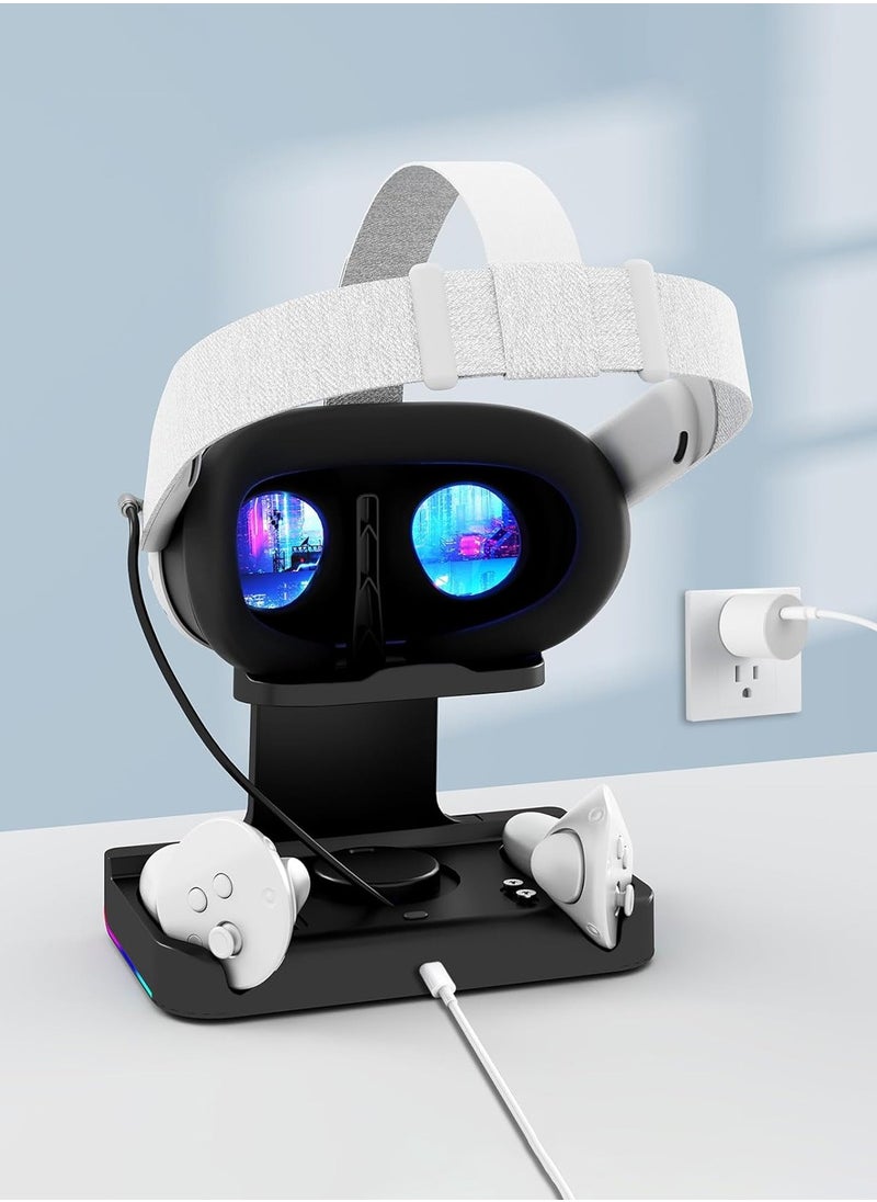 LEOKOR - 2 in 1 Charging Station Charging Dock,for Oculus/Meta Quest 3 with RGB Light,with VR Headset and Controllers,Charging Stand Accessories with Rechargeable Batteries - Image 1