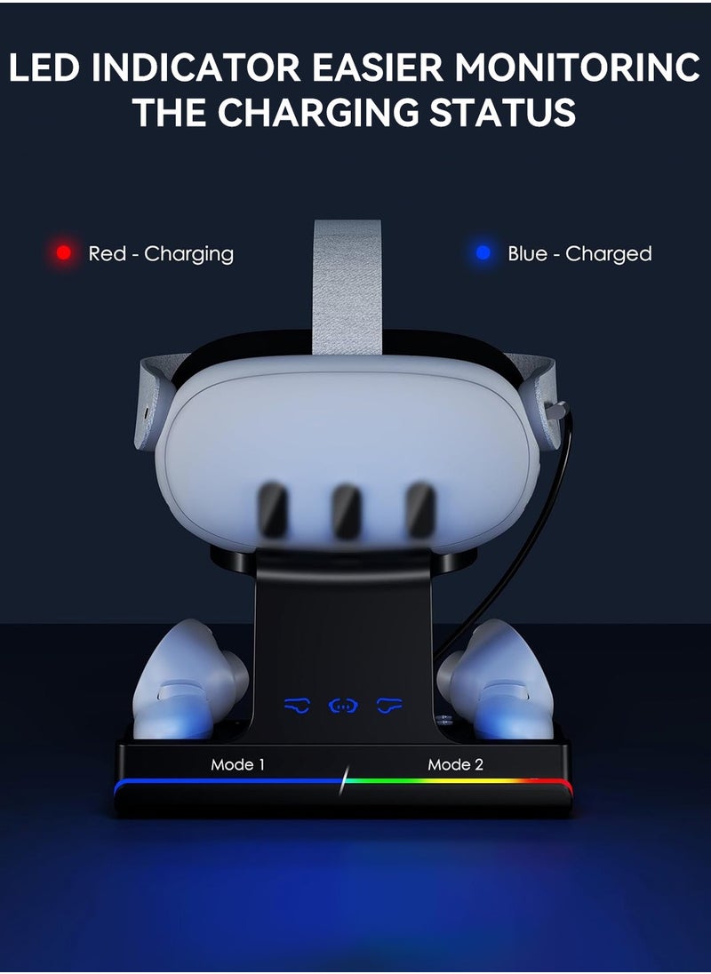 LEOKOR - 2 in 1 Charging Station Charging Dock,for Oculus/Meta Quest 3 with RGB Light,with VR Headset and Controllers,Charging Stand Accessories with Rechargeable Batteries - Image 1