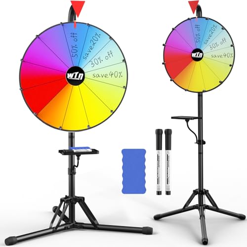 GSOW 16 Prize Wheel Ajustable 3664 Height Spin Doodle Game Folding Tripod Floor Stand Wheel Spinner with Tray Dry Erase Markers Eraser Wheel of Fortune Game for Carnival Trade Show 12 Colors - Image 1