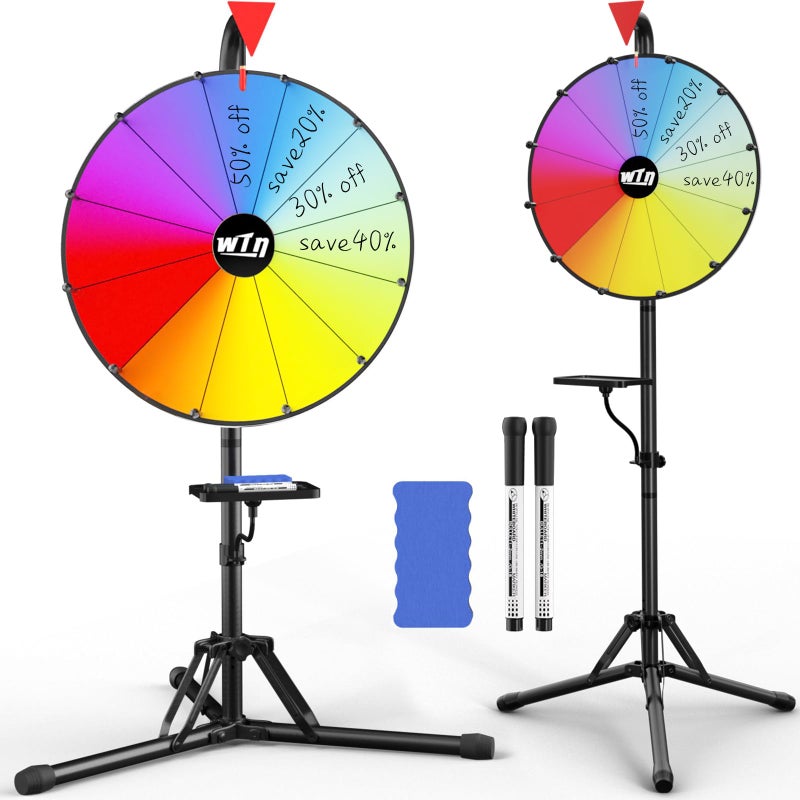 GSOW 16 Prize Wheel Ajustable 3664 Height Spin Doodle Game Folding Tripod Floor Stand Wheel Spinner with Tray Dry Erase Markers Eraser Wheel of Fortune Game for Carnival Trade Show 12 Colors - Image 4
