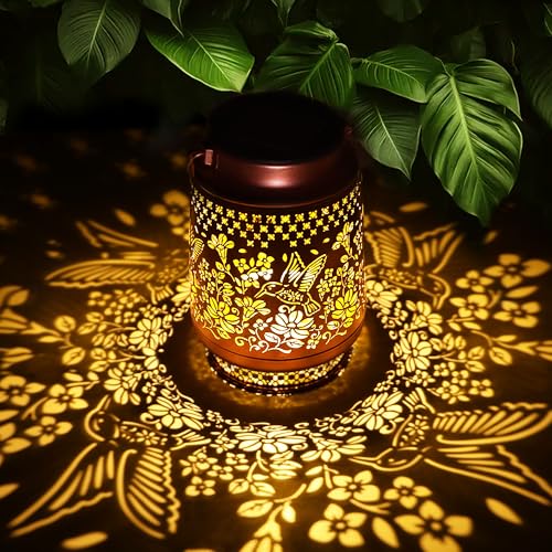 Fussion Solar Lanterns Outdoor Waterproof Hummingbird Elegant Garden Decor Birthday Gifts for Women Mom Grandma Sister Metal Hanging Solar Lights Outside Gardening Decorations for Backyard Patio Lawn Porch - Image 1