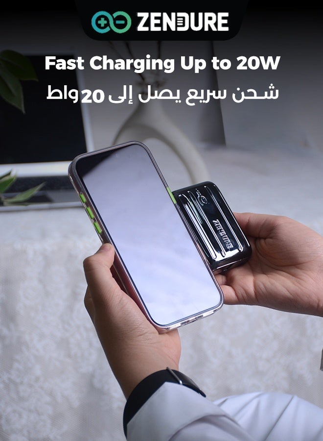 ZENDURE 10000 mAh SuperMini 20 External Battery with USB-C Power Delivery – Credit Card Size, 20W USB-C Input & Output for Fast Charging on the Go - Black - Image 5