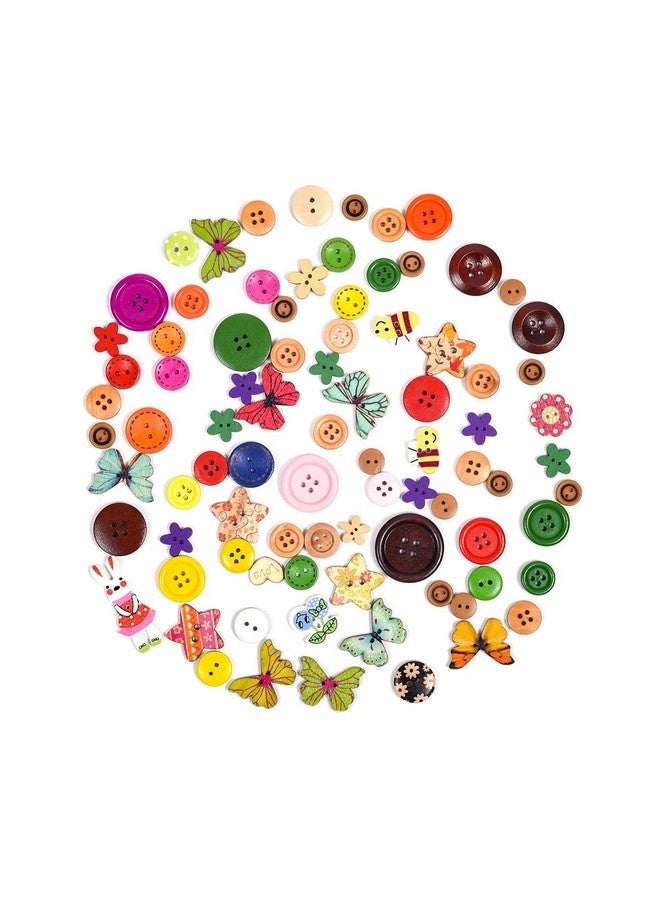 أي كامو 100 قطعة من أزرار الخشب الملونة المصنوعة يدويًا بأزرار متنوعة بفتحتين، أزرار خياطة خشبية متوافقة مع الأطفال لتزيين سجل القصاصات يدويًا، ألوان مختلطة، أحجام وأنماط مختلطة (ملونة كبيرة) - Image 2