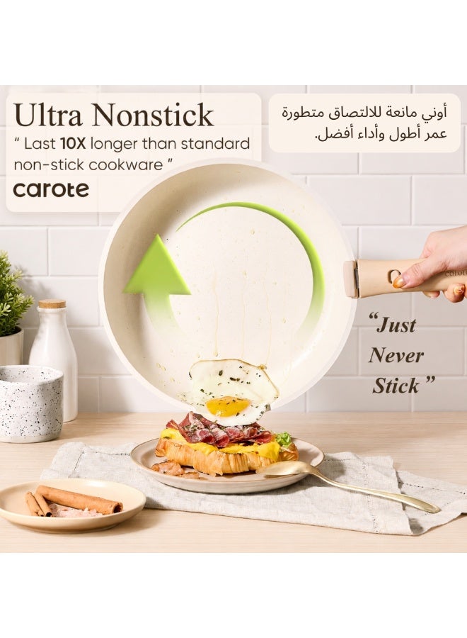 Carote 19-Piece Non Stick Cookware Set with Detachable Handle – Induction, Gas & Oven Compatible, Dishwasher Safe, Space Saving Kitchen Pots and Pans, PFOA & BPA Free, Healthy Cooking Set, White - Image 3