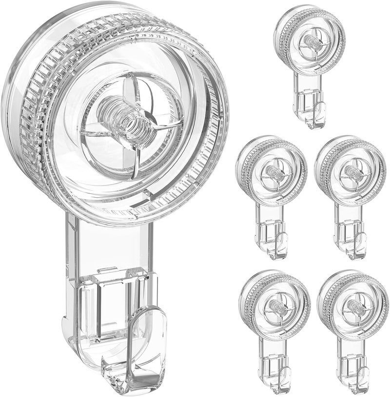 LUXEAR Suction Cup Hooks 6 Pack, Clear Suction Cup Hanger Waterproof Vacuum Damage-Free Suction Holder for Shower, Bathroom, Glass, Door, Windows, Kitchen Max Hanging up to 11 lbs on Smooth Surface - Image 1
