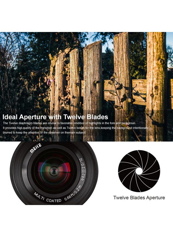 Meike - 12mm F2.0 Ultra Wide Angle Manual Focus Lens for Sony E Mount APS-C Mirrorless Cameras NEX 3 5T NEX 6 7 A6400 A6600 A6000 A6100 A6300 A6500,etc - Image 1