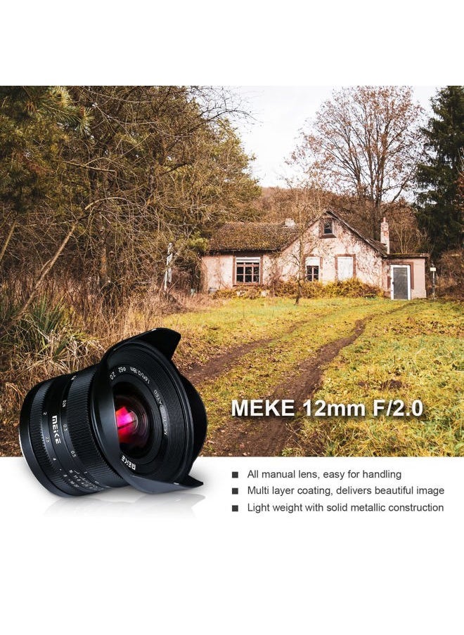 Meike - 12mm F2.0 Ultra Wide Angle Manual Focus Lens for Sony E Mount APS-C Mirrorless Cameras NEX 3 5T NEX 6 7 A6400 A6600 A6000 A6100 A6300 A6500,etc - Image 1