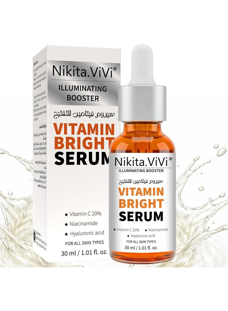 NIKITA.VIVI سيروم فيتامين برايت، سيروم فيتامين سي للوجه، سيروم فيتامين سي للوجه مع النياسيناميد وحمض الهيالورونيك، يعزز بشرة متألقة، يرطب ويملأ البشرة، سيروم مضاد للشيخوخة بتركيبة كولاجين كورية، سيروم مضاد للتجاعيد VC 30 مل - Image 2