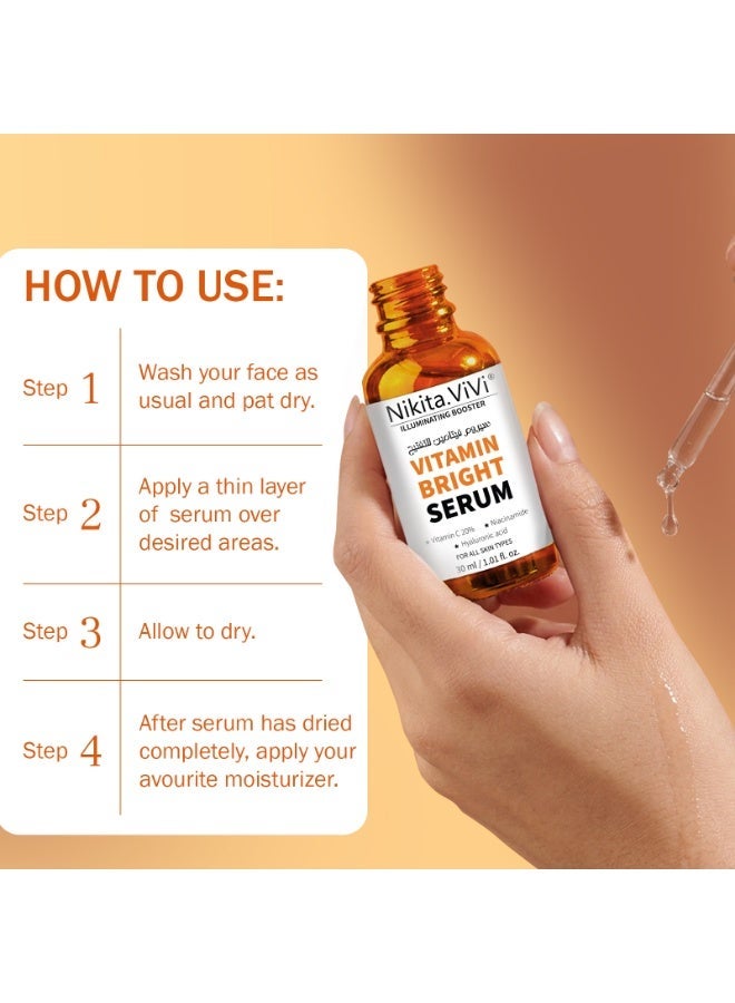 NIKITA.VIVI سيروم فيتامين برايت، سيروم فيتامين سي للوجه، سيروم فيتامين سي للوجه مع النياسيناميد وحمض الهيالورونيك، يعزز بشرة متألقة، يرطب ويملأ البشرة، سيروم مضاد للشيخوخة بتركيبة كولاجين كورية، سيروم مضاد للتجاعيد VC 30 مل - Image 4