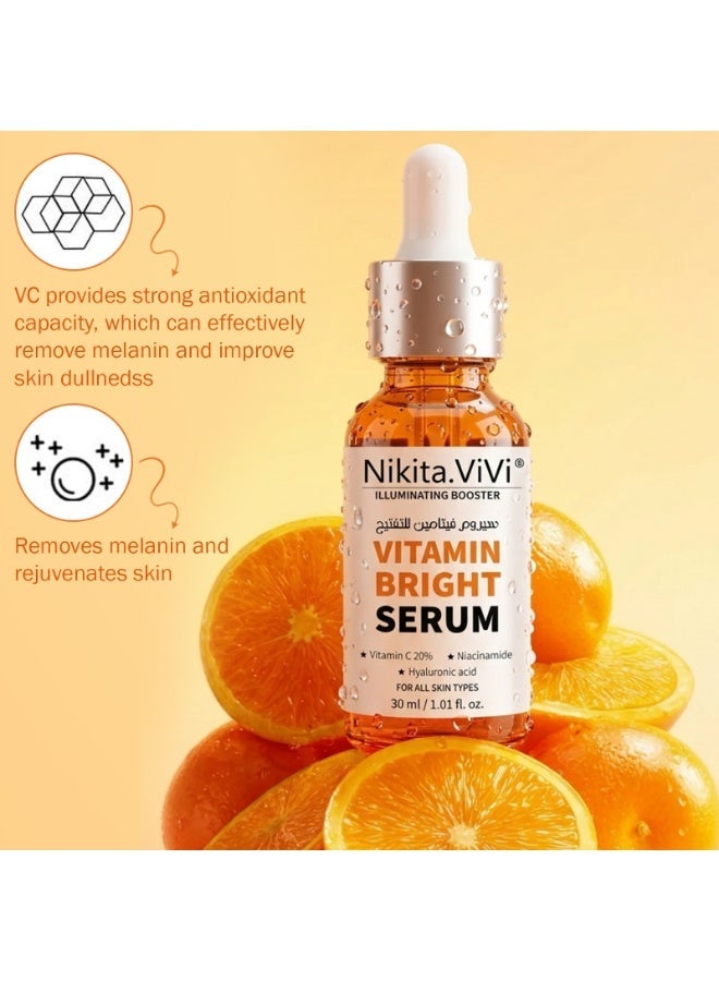 NIKITA.VIVI سيروم فيتامين برايت، سيروم فيتامين سي للوجه، سيروم فيتامين سي للوجه مع النياسيناميد وحمض الهيالورونيك، يعزز بشرة متألقة، يرطب ويملأ البشرة، سيروم مضاد للشيخوخة بتركيبة كولاجين كورية، سيروم مضاد للتجاعيد VC 30 مل - Image 3