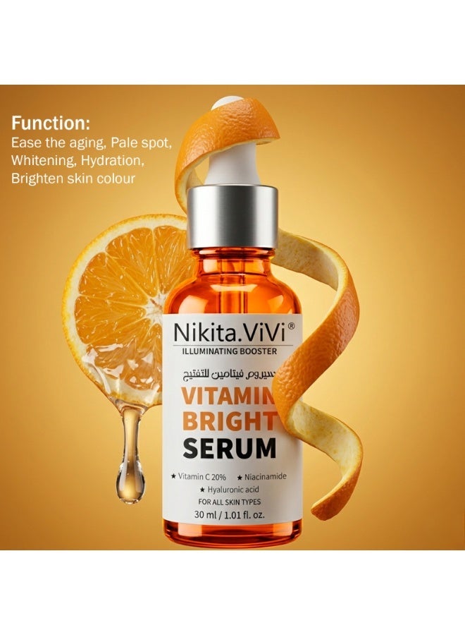 NIKITA.VIVI سيروم فيتامين برايت، سيروم فيتامين سي للوجه، سيروم فيتامين سي للوجه مع النياسيناميد وحمض الهيالورونيك، يعزز بشرة متألقة، يرطب ويملأ البشرة، سيروم مضاد للشيخوخة بتركيبة كولاجين كورية، سيروم مضاد للتجاعيد VC 30 مل - Image 5