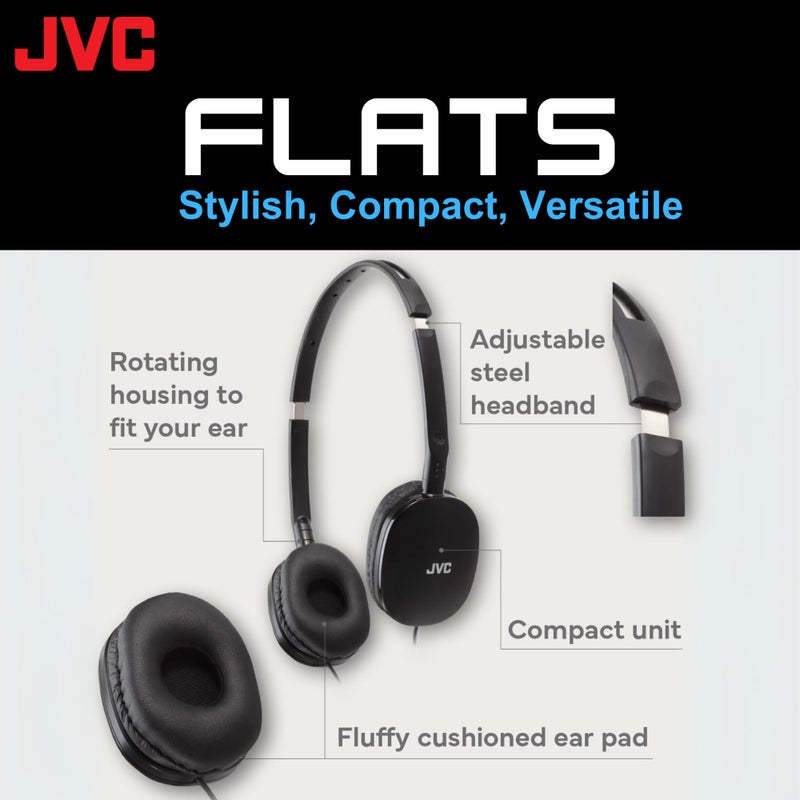 JVC Flats On-Ear Wired Headphones - Flat Foldable Design - 30mm Driver for Powerful Sound - Soft Ear-Pads for Comfort â€“ Steel Headband - Lightweight & Portable - PC/Laptop/Gaming - 3.5mm Slim Plug - Image 2