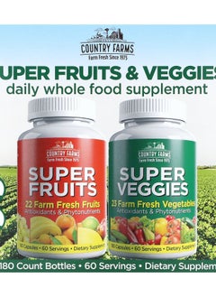COUNTRY FARMS Super Fruits & Veggies  2 Pack 180 Capsules Each 