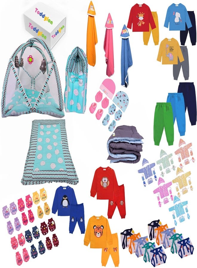 Toddylon 84 in 1 Newborn Baby Products All Combo Baby Boys & Baby Girls Gift Packs | Essential Items | Baby Bedding | Infants Clothing | Maternity Kit (0-6 Months) Green - Image 1