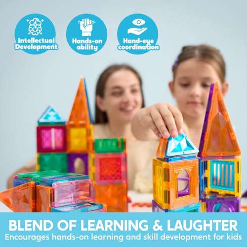 SYNCFUN 110PCS Magnetic Building Tiles 3D Magnet Tiles with Vehicle Construction Blocks Set for Kids STEM Sensory Learning Educational Toys Birthday Gift for 3 4 5 6 7 Year Old - Image 5