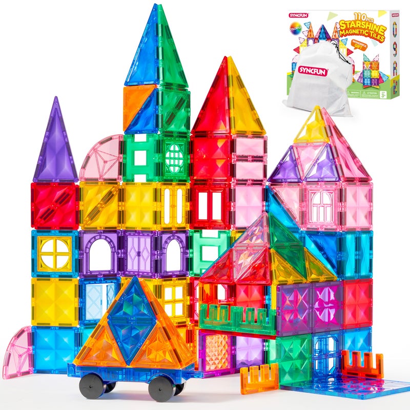 SYNCFUN 110PCS Magnetic Building Tiles 3D Magnet Tiles with Vehicle Construction Blocks Set for Kids STEM Sensory Learning Educational Toys Birthday Gift for 3 4 5 6 7 Year Old - Image 3