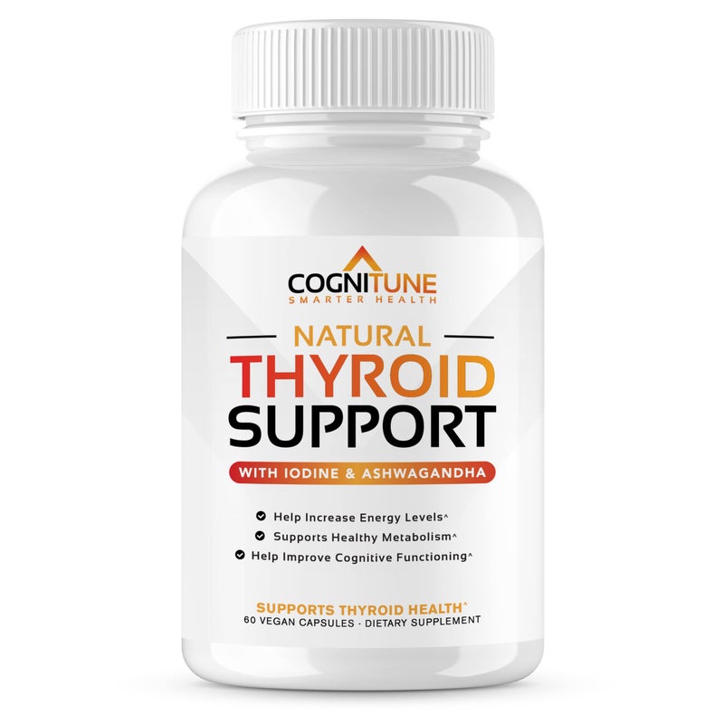 CogniTune Thyroid Support Complex Supplement Thyroid Support for Women and Men Boost Energy Focus Metabolism Iodine Supplement with B12 Selenium Zinc Copper Ashwagandha LTyrosine More