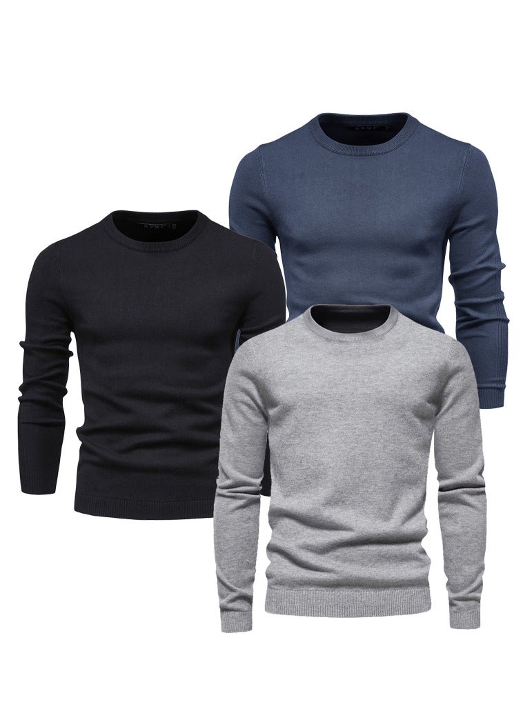 NIBEMINENT 3pcs Men's Autumn And Winter Thickened Warm Skin-friendly Soft Sweater, Skinny Long Sleeve Crew Neck Warm Undershirts Tops  - Image 1