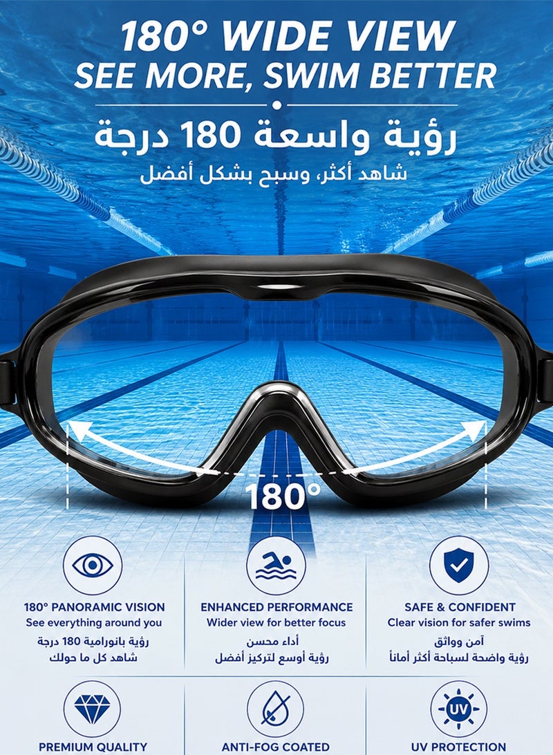 قطوب نظارات سباحة احترافية برؤية واسعة وواضحة | مقاومة للضباب مع حماية من الأشعة | نظارة سباحة سيليكون فاخرة مقاومة للماء بحزام قابل للتعديل وسدادات أذن مدمجة | للسباحة والمسابح والتدريب والسباحة الترفيهية - Image 2
