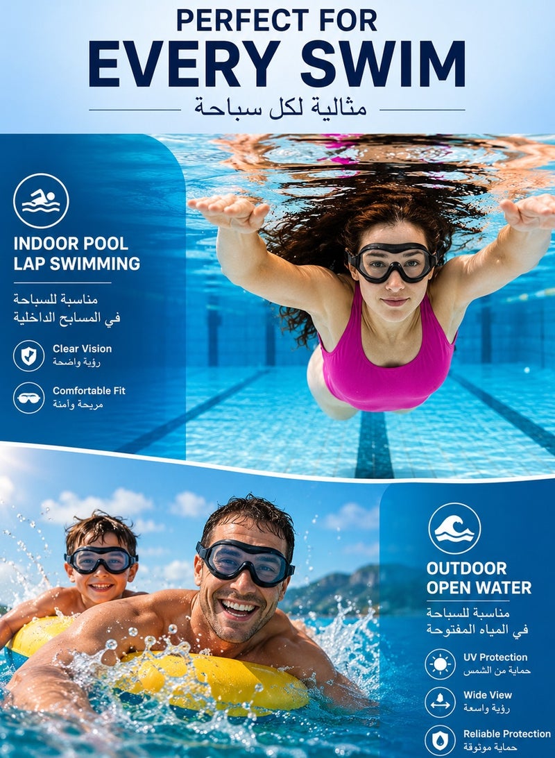 قطوب نظارات سباحة احترافية برؤية واسعة وواضحة | مقاومة للضباب مع حماية من الأشعة | نظارة سباحة سيليكون فاخرة مقاومة للماء بحزام قابل للتعديل وسدادات أذن مدمجة | للسباحة والمسابح والتدريب والسباحة الترفيهية - Image 3