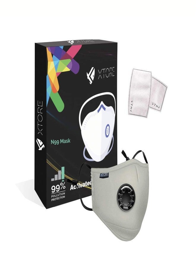 Xtore Certified N99 FDA CE Washable Mask with Replaceable 5 layer filter (1 mask 2 Filter, Cloud Grey) - Image 1