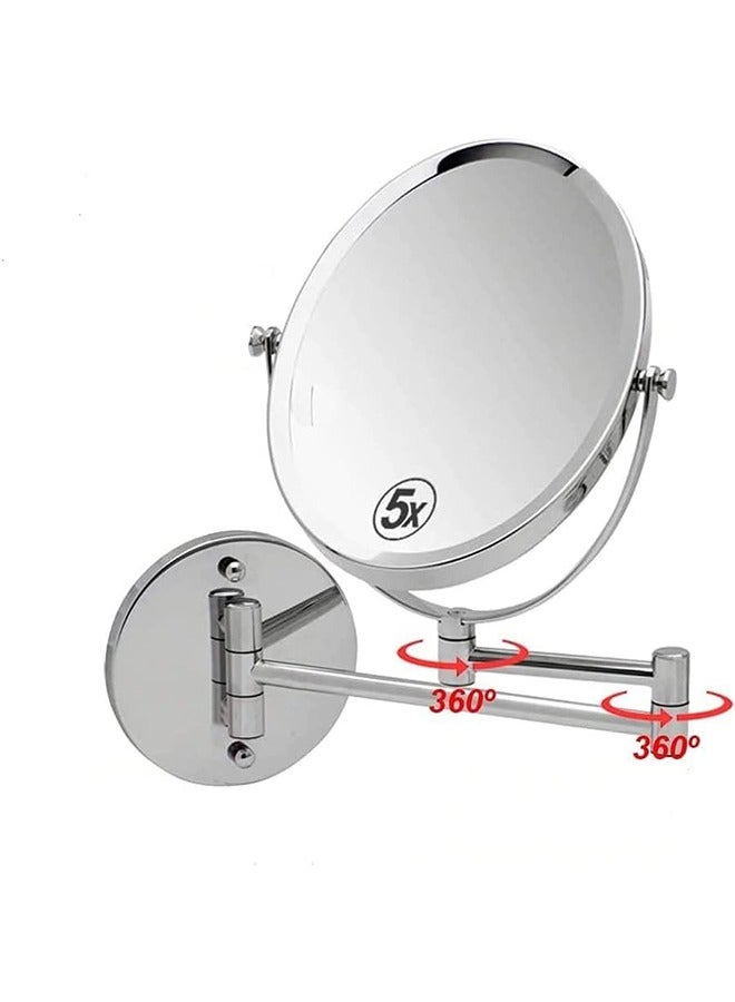 مرآة حائط مرآة حائط 8 بوصة مزدوجة الجوانب للحمام مرايا مكياج حمام مستديرة للحلاقة مع أذرع دوارة 360 درجة وأذرع قابلة للتمديد لفندق منزلي （بدون إضاءة） - Image 1