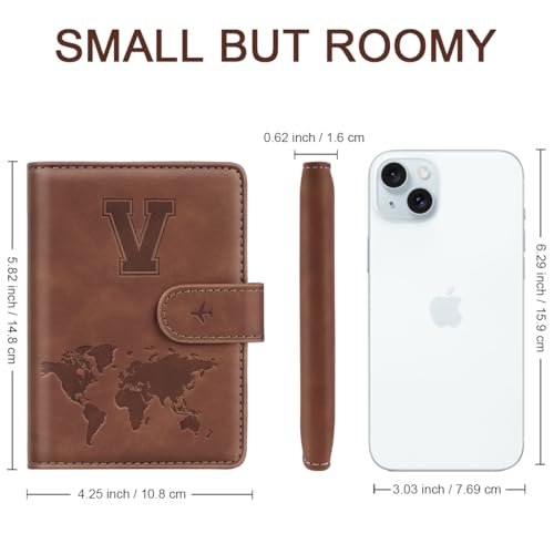 Simikol Passport Holder Wallet Cover Personalized Letter A-Z Travel Wallet RFID Blocking Passport Cover Wallet Case for Travel Passport Book Holders for Women and Men, Brown-V - Image 5