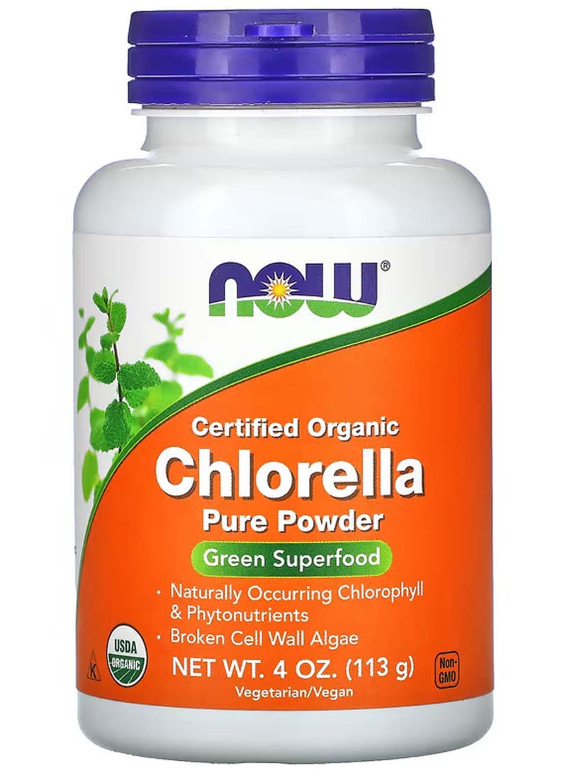 now Certified Organic Chlorella, Pure Powder, 4 oz (113 g) - Image 1