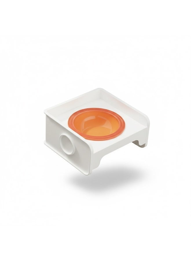 EPET Elevated Pet Bowl for Cats & Small Dogs - Raised Ceramic Food Water Dish - Modern Anti-Vomit Design Ergonomic Feeder Stand (White & Orange) - Image 1