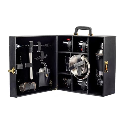 Abrazo Portable Barset, Bartender kit, Bar Tool Set for Gifting,14 pcs bar Cocktail Shaker Set with ice Bucket, hipflask, Jigger, Whiskey Glasses Bar Accessories, Black - Image 1