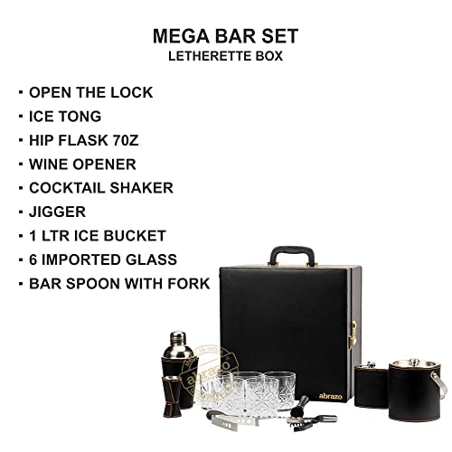 Abrazo Portable Barset, Bartender kit, Bar Tool Set for Gifting,14 pcs bar Cocktail Shaker Set with ice Bucket, hipflask, Jigger, Whiskey Glasses Bar Accessories, Black - Image 2