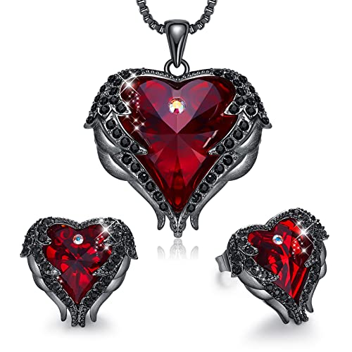 CDE Women Jewelry Set for Women, Angle Wing Heart Pendant Necklaces and Earrings with Birthstone, Birthday Ideal Jewelry Gifts for Women Mom/Wife/Sister/Best Friend - Image 1