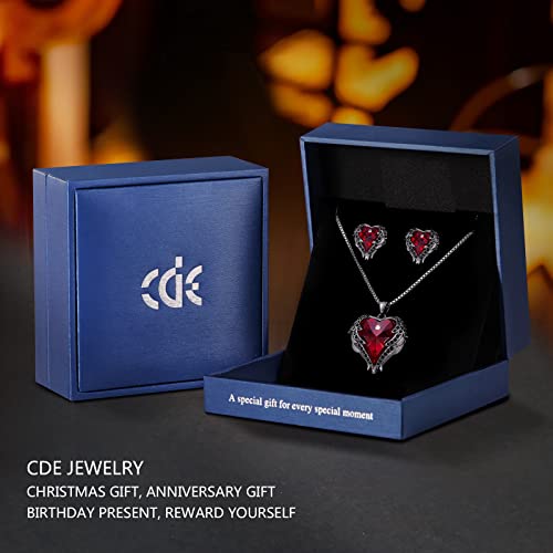 CDE Women Jewelry Set for Women, Angle Wing Heart Pendant Necklaces and Earrings with Birthstone, Birthday Ideal Jewelry Gifts for Women Mom/Wife/Sister/Best Friend - Image 5