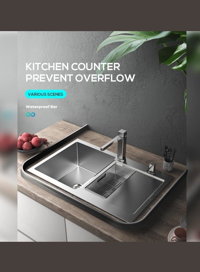 1M Bathroom Waterproof Strip,Bathroom Water Strip,Water Blocker, Shower Water Barrier حاجز ماء للحمام حاجز مياه بطول 1 متر Water Guard Water Dam Collapsibl Bathroom Water Stopper Strip Self-Adhesive Anti Slip Tape Strip Dry And Wet Separation for Kitchen Bathroom Sink Counter water dam barrier