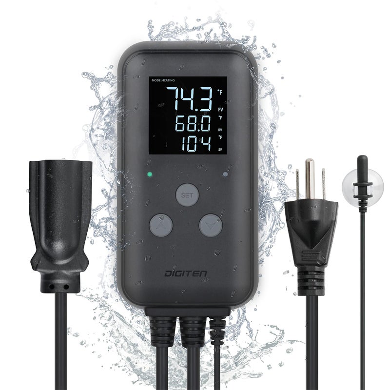 DIGITEN Waterproof Digital Temperature Controller for Aquarium, Greenhouse & Outdoor Heating - 10A Heat Mat Thermostat Controller - Image 1