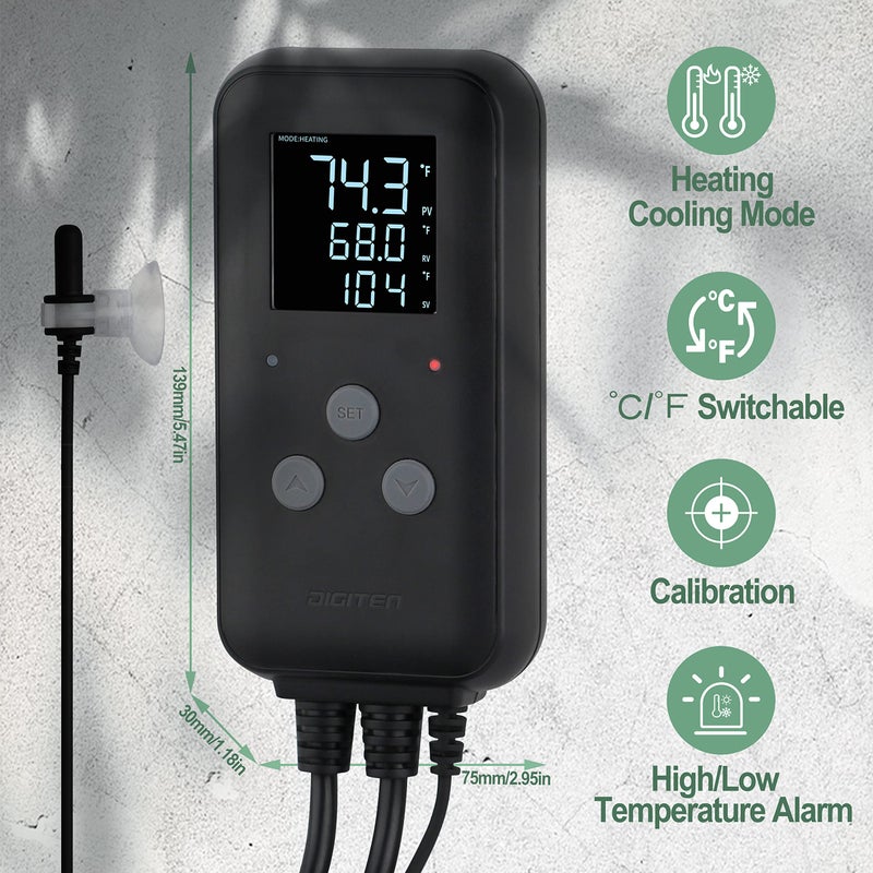 DIGITEN Waterproof Digital Temperature Controller for Aquarium, Greenhouse & Outdoor Heating - 10A Heat Mat Thermostat Controller - Image 3